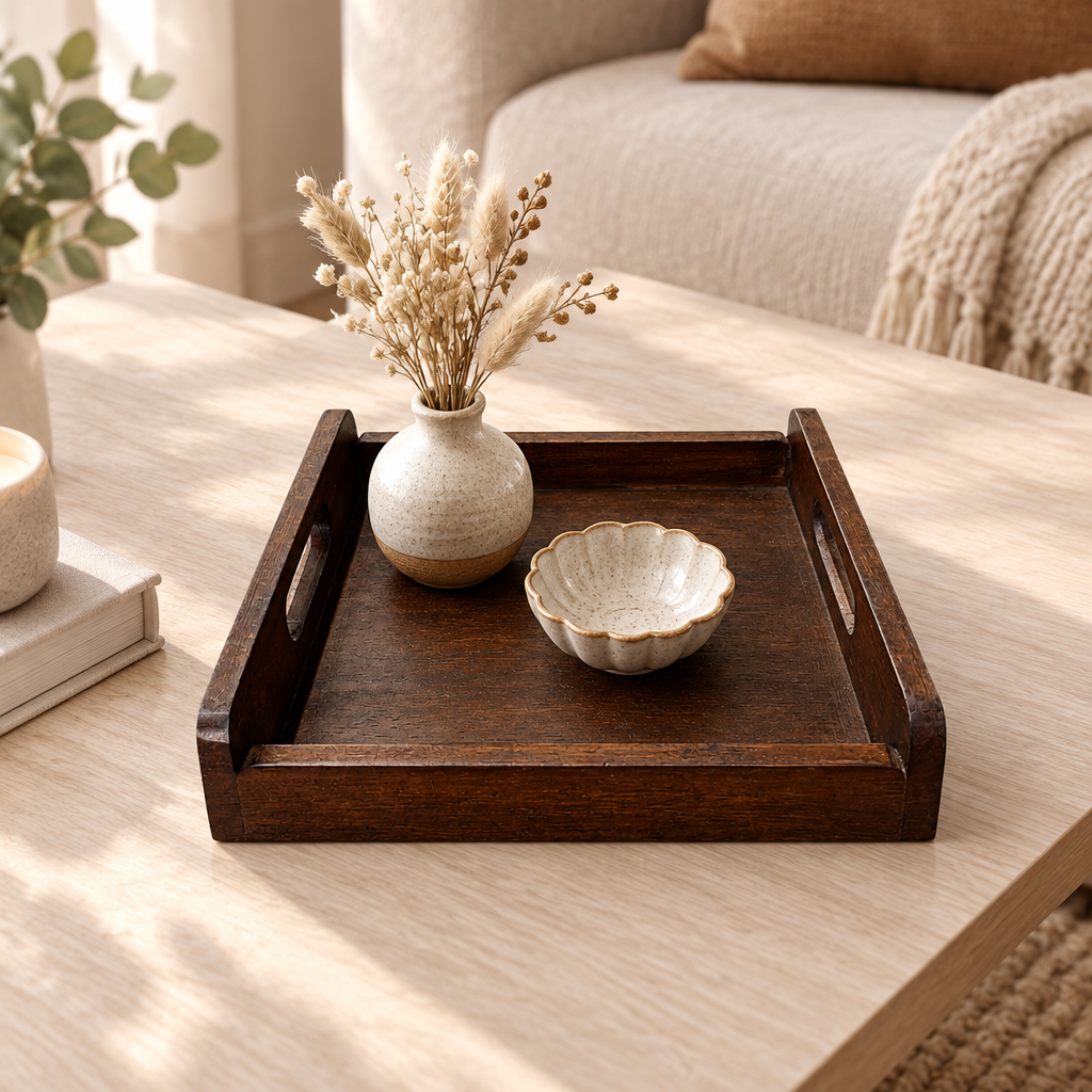 Luhpar Square Wooden Tray with Handles - 25cm