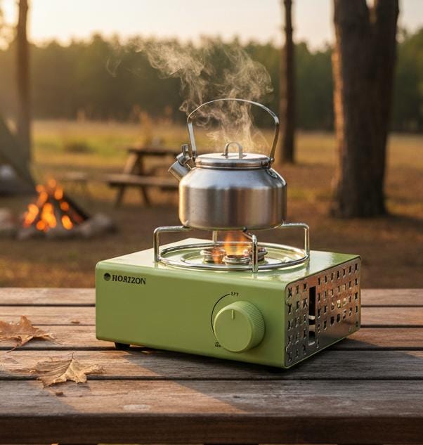 HORIZON Portable Single Burner Gas Stove – Heavy Duty Green Camping Cooker for Outdoor Cooking & Travel