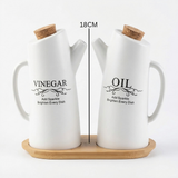 Ceramic Oil & Vinegar Bottle Set with Bamboo Tray