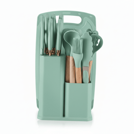19-Piece Silicone Kitchen Utensil Set with Knife Block & Cutting Board — Assorted Colors - Al Kabayel Discount Centre19-Piece Silicone Kitchen Utensil Set with Knife Block & Cutting Board — Assorted ColorsKitchen Utensils & GadgetsAKDCAl Kabayel Discount Centre
