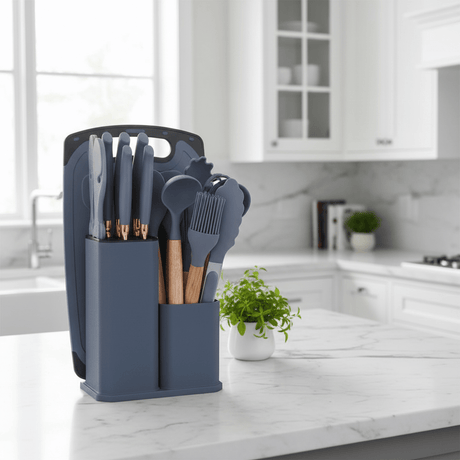 19-Piece Silicone Kitchen Utensil Set with Knife Block & Cutting Board — Assorted Colors - Al Kabayel Discount Centre19-Piece Silicone Kitchen Utensil Set with Knife Block & Cutting Board — Assorted ColorsKitchen Utensils & GadgetsAKDCAl Kabayel Discount Centre