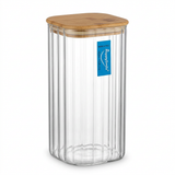 Happysmile Ribbed Glass Canister with Wooden Lid - 1 Litre