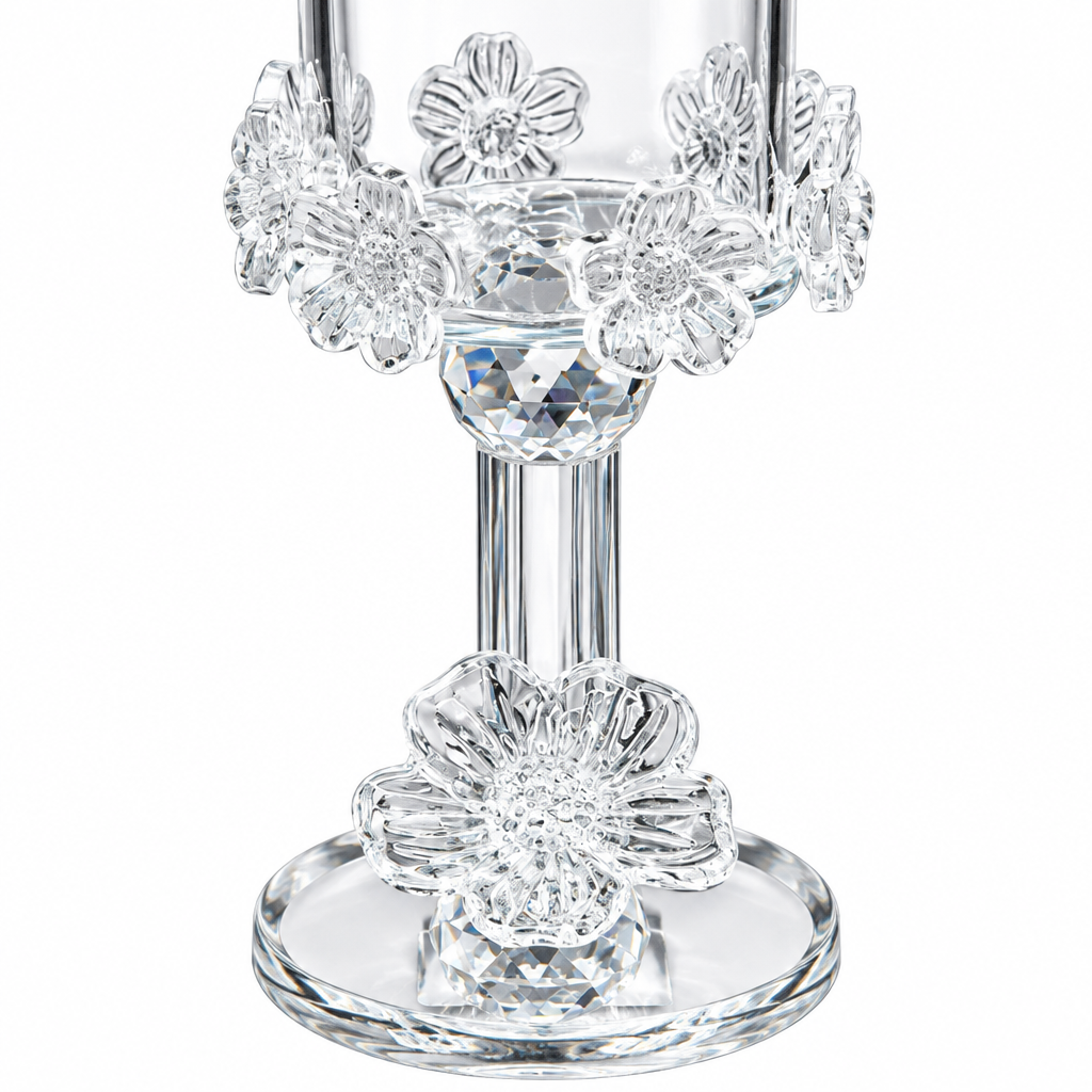 Glass Footed Floral Candle Holder - 20×6cm