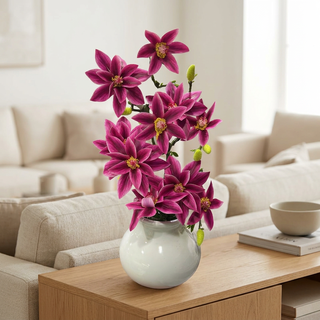 Artificial Orchid Plant in Ceramic Vase Magenta Pink – 40cm