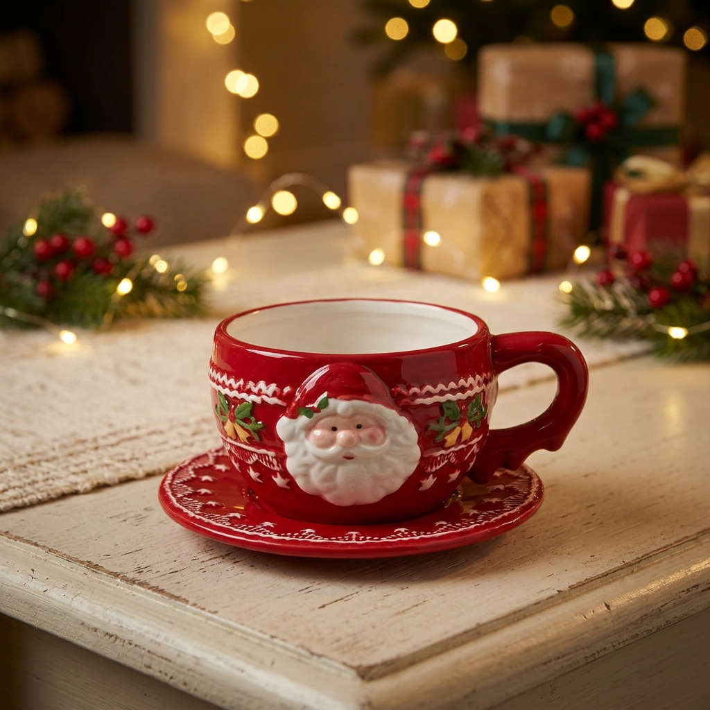 Ceramic Christmas Santa Cup and Saucer Set - 350ml