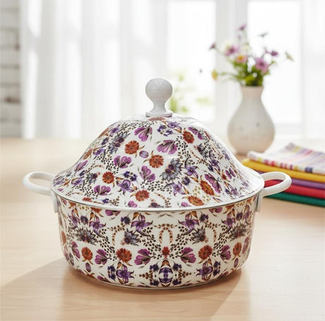MAYFLOWER Stainless Steel Hot Pot 5000ml – White Floral Design, Large Insulated Casserole Dish