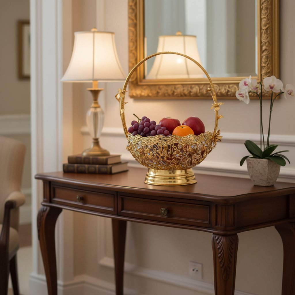Future Star Metal & Glass Fruit Basket with Lid Gold - 25×35cm