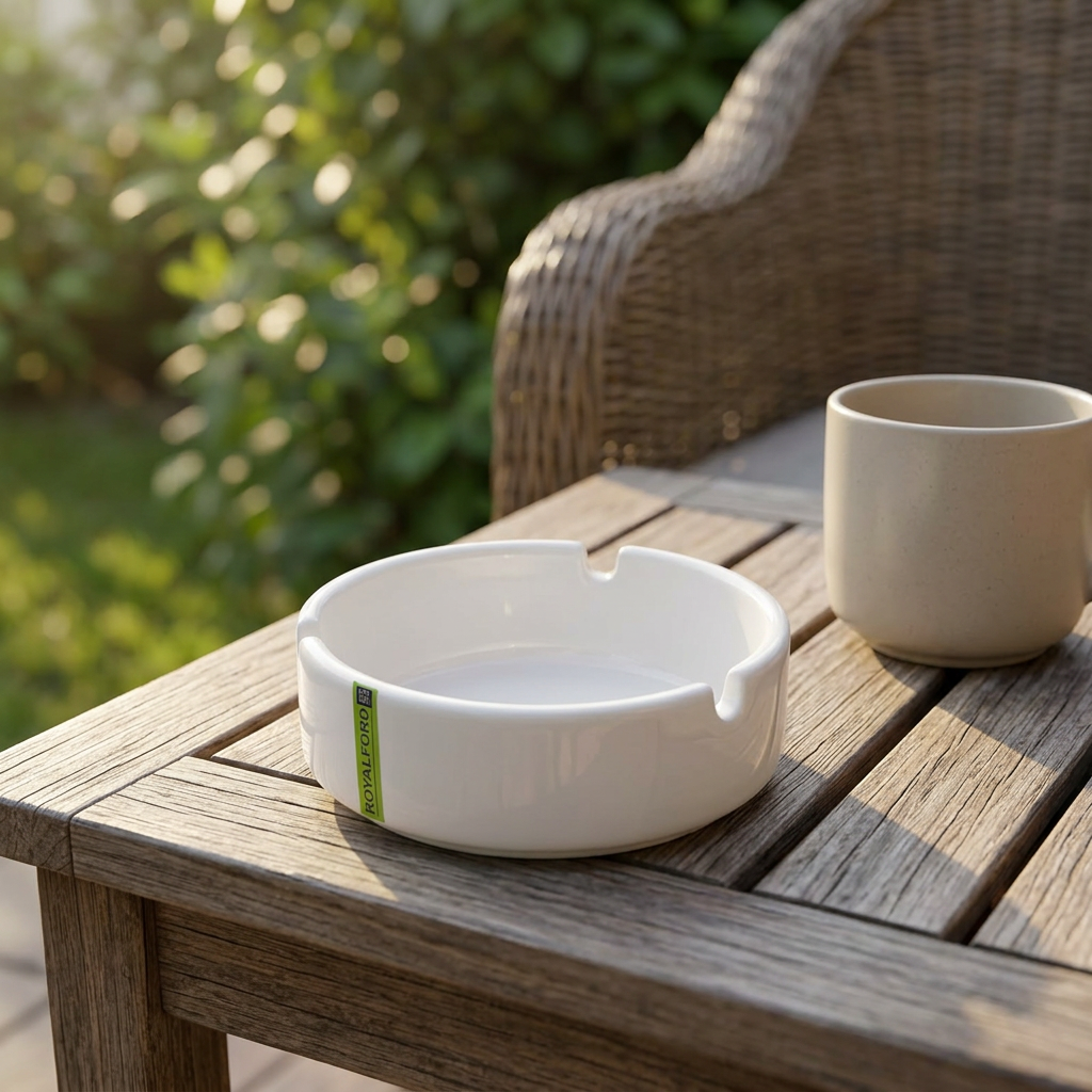 Royalford Ceramic Ashtray White - 3.5 Inch