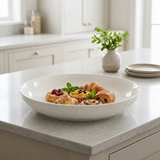 Ceramic Round Serving Platter with Embossed Detail White – 14 Inch