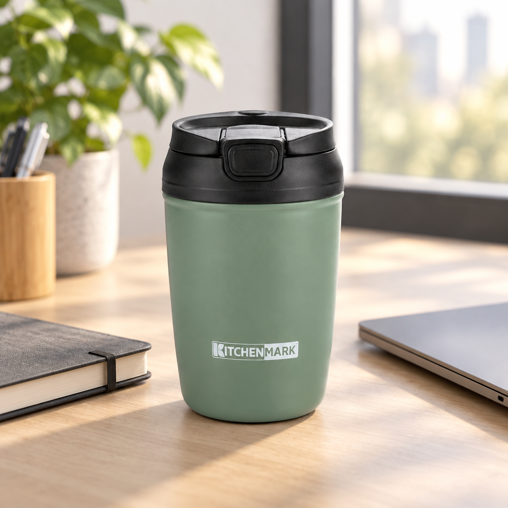 Kitchenmark Travel Mug - 350ml - Sage Green / Red