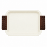Metal Rectangle Tray with Wooden Handles Cream - 32x24cm