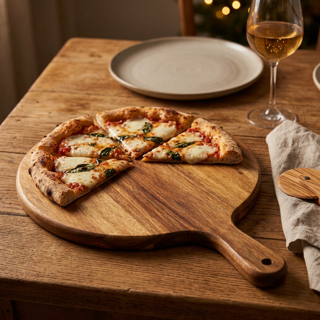 Vogue Wooden Pizza Serving Board with Handle - 24cm