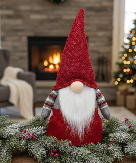 AKDC 60cm Christmas Gnome Figurine | Sweater Design with Soft Wool Beard in Red Color Décor