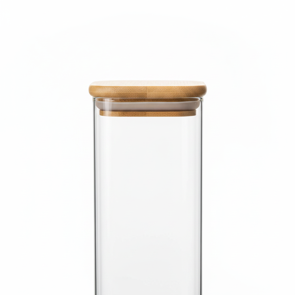 Square Glass Storage Jar with Natural Bamboo Lid - 5×30cm
