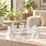 Crystal Incense Burner with Butterfly Detail - 13×6cm