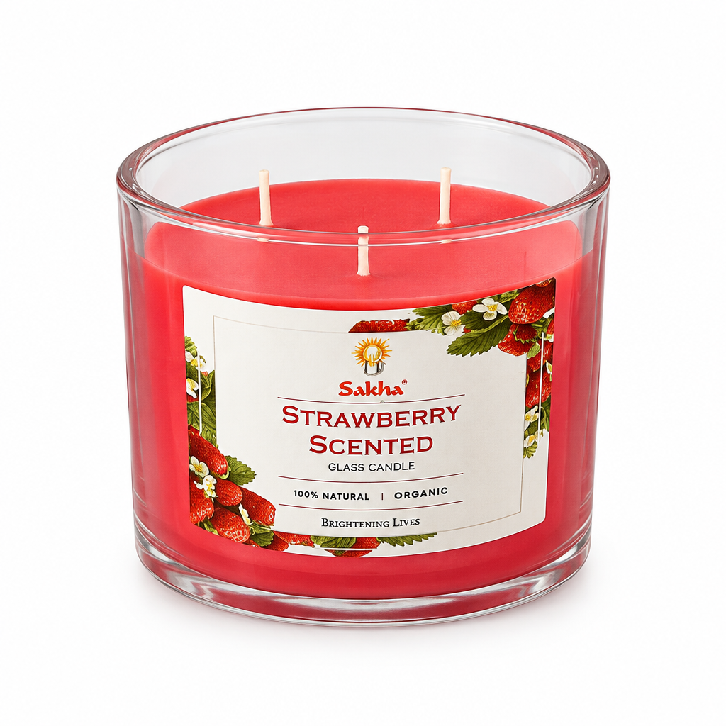 Sakha Strawberry Scented Candle in Glass Jar –  10×11cm