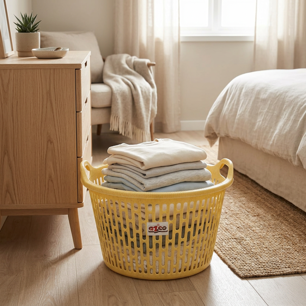Azco Plastic Laundry Basket with Carry Handles Yellow - 50×25cm
