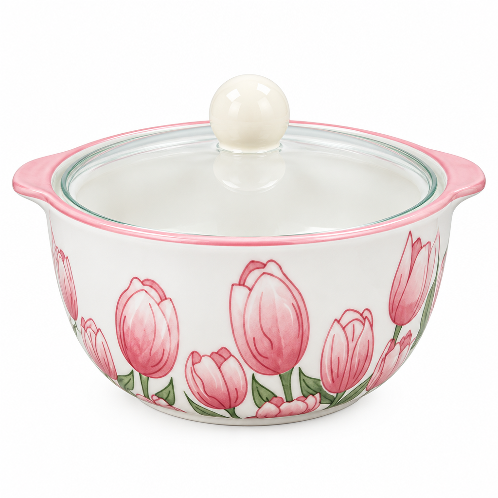 Ceramic Bowl with Glass Lid - 7 Inch