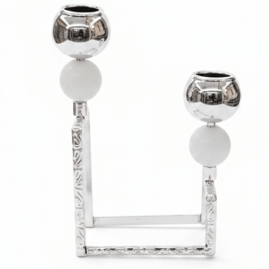 2 - Way Silver Metal Candle Holder | Dual Globe Candlestick | 9×18cm - Al Kabayel Discount Centre2 - Way Silver Metal Candle Holder | Dual Globe Candlestick | 9×18cmHome Décor AccentsAKDCAl Kabayel Discount Centre
