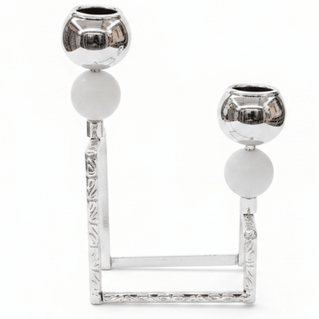 2 - Way Silver Metal Candle Holder | Dual Globe Candlestick | 9×18cm - Al Kabayel Discount Centre2 - Way Silver Metal Candle Holder | Dual Globe Candlestick | 9×18cmHome Décor AccentsAKDCAl Kabayel Discount Centre