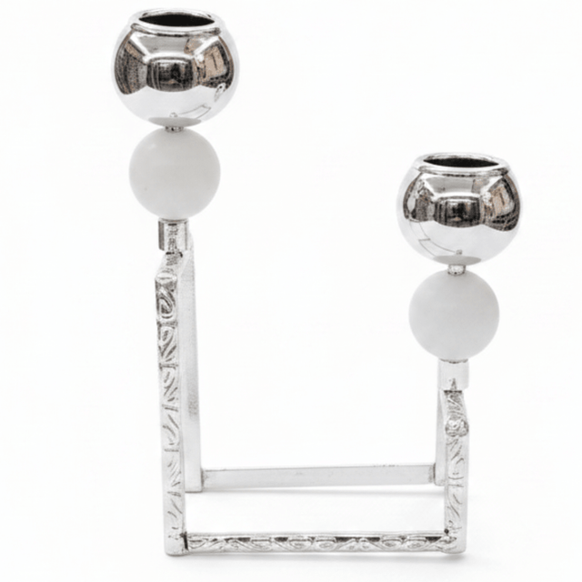 2 - Way Silver Metal Candle Holder | Dual Globe Candlestick | 9×18cm - Al Kabayel Discount Centre2 - Way Silver Metal Candle Holder | Dual Globe Candlestick | 9×18cmHome Décor AccentsAKDCAl Kabayel Discount Centre