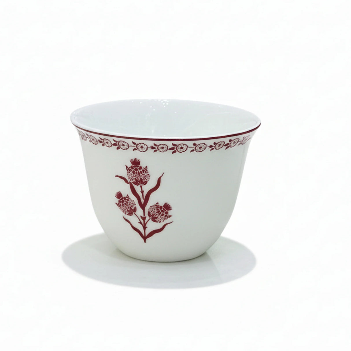 Luhpar EM-010 Cawa Cup Set with Red Rim – 12-Piece Set – White with Red Floral Design