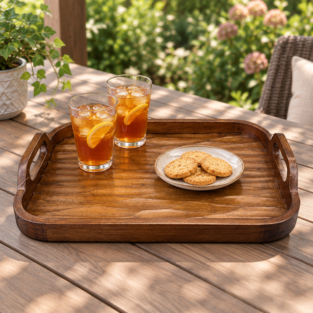 Luhpar Rectangular Wooden Serving Tray with Handles – 45×30cm