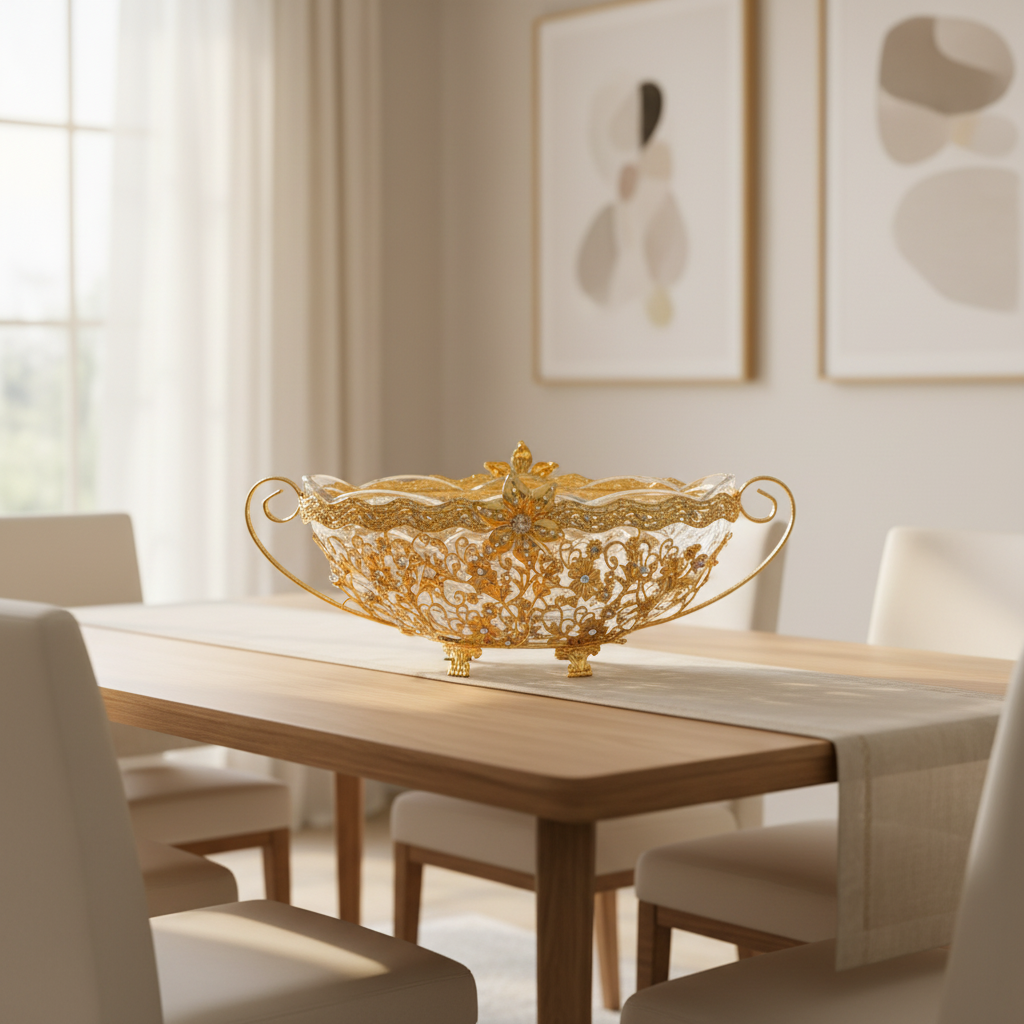 Future Star Metal & Glass Fruit Basket Gold - 35×15cm