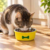 Yellow Silicone and Stainless Steel Pet Feeding Bowl - 13.5cm