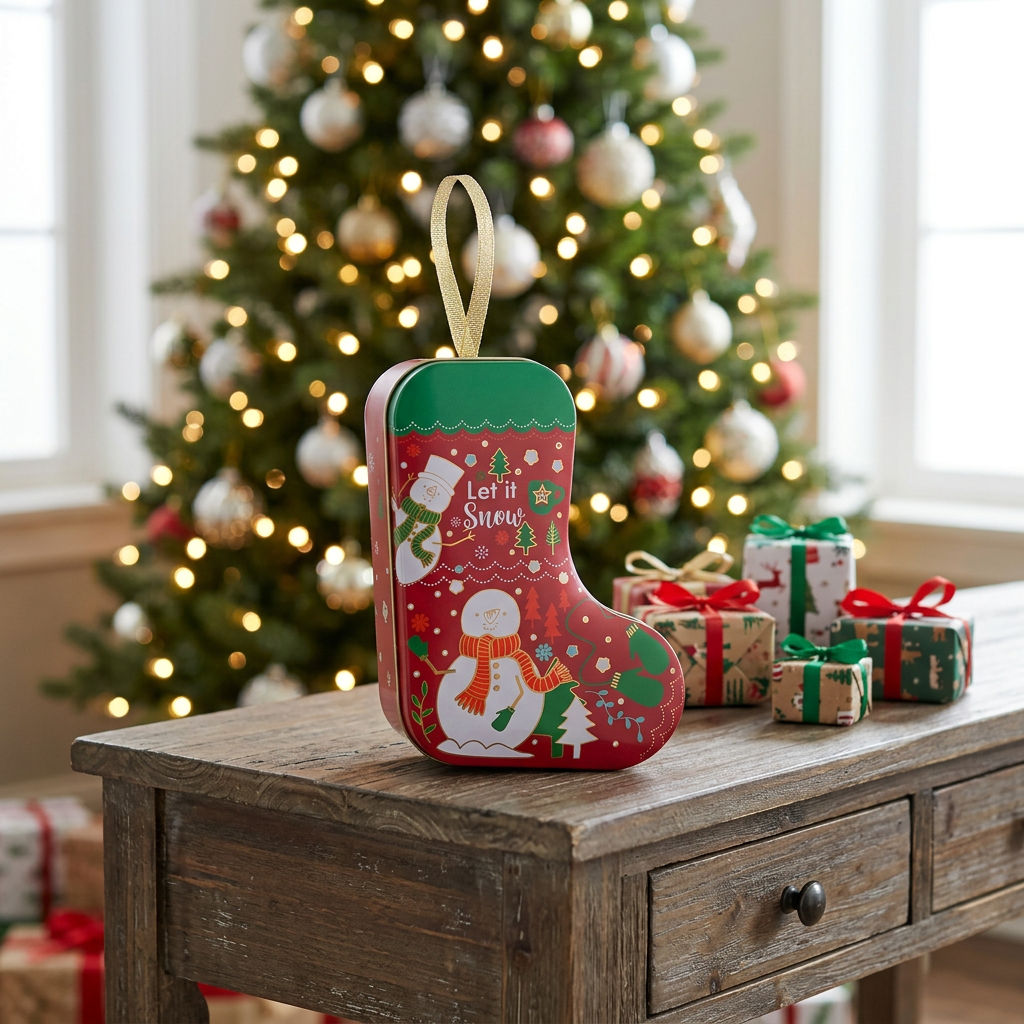 Metal Christmas Stocking Candy Box Red & Green - 15cm
