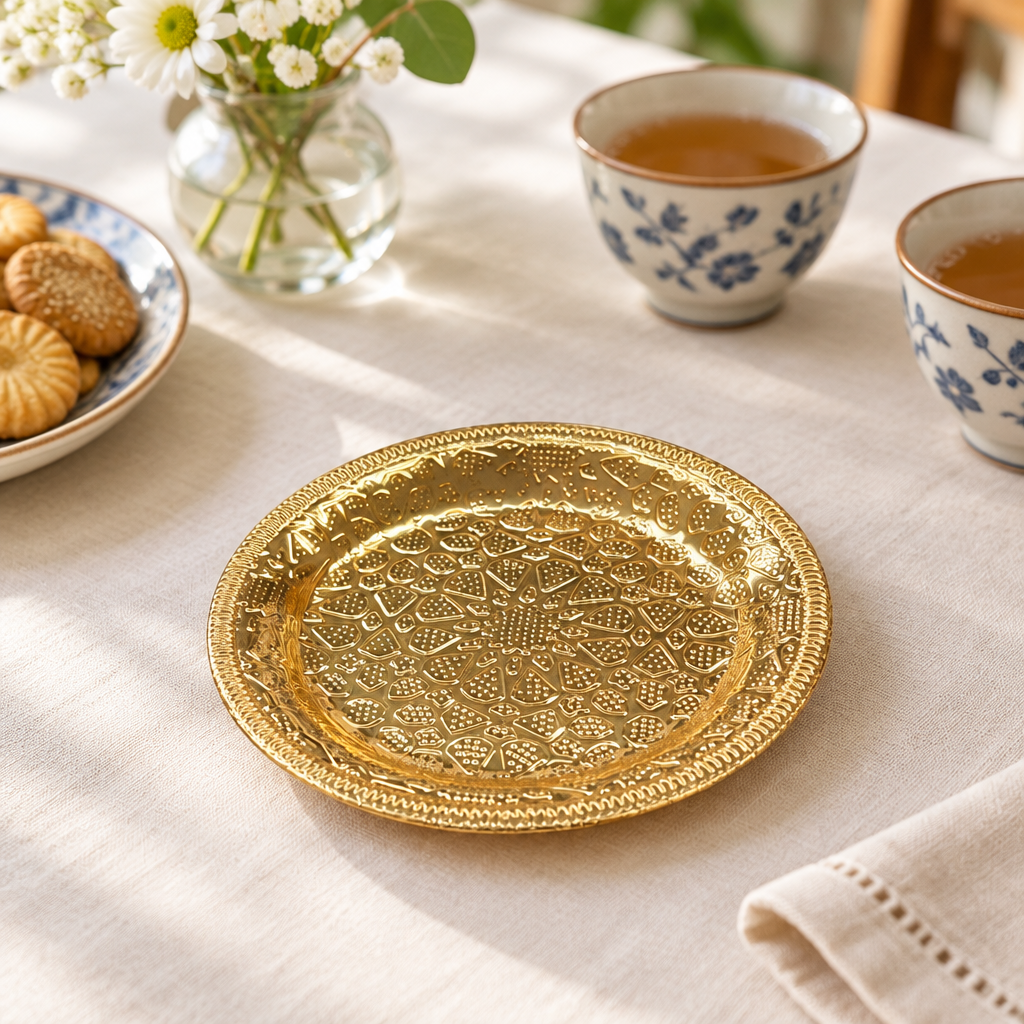 Round Metal Snack Tray Gold - 15cm