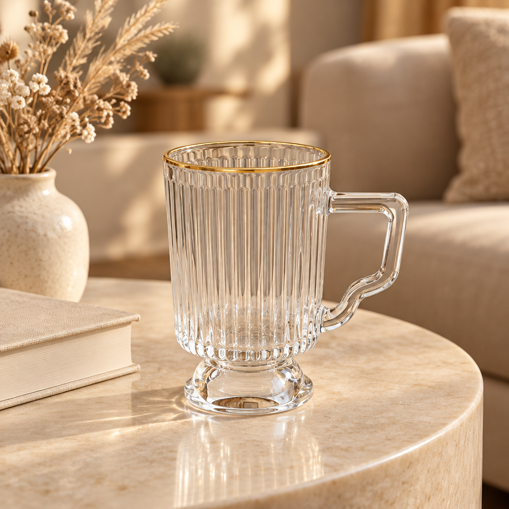 Ribbed Glass Mug with Pedestal Base – 250ml