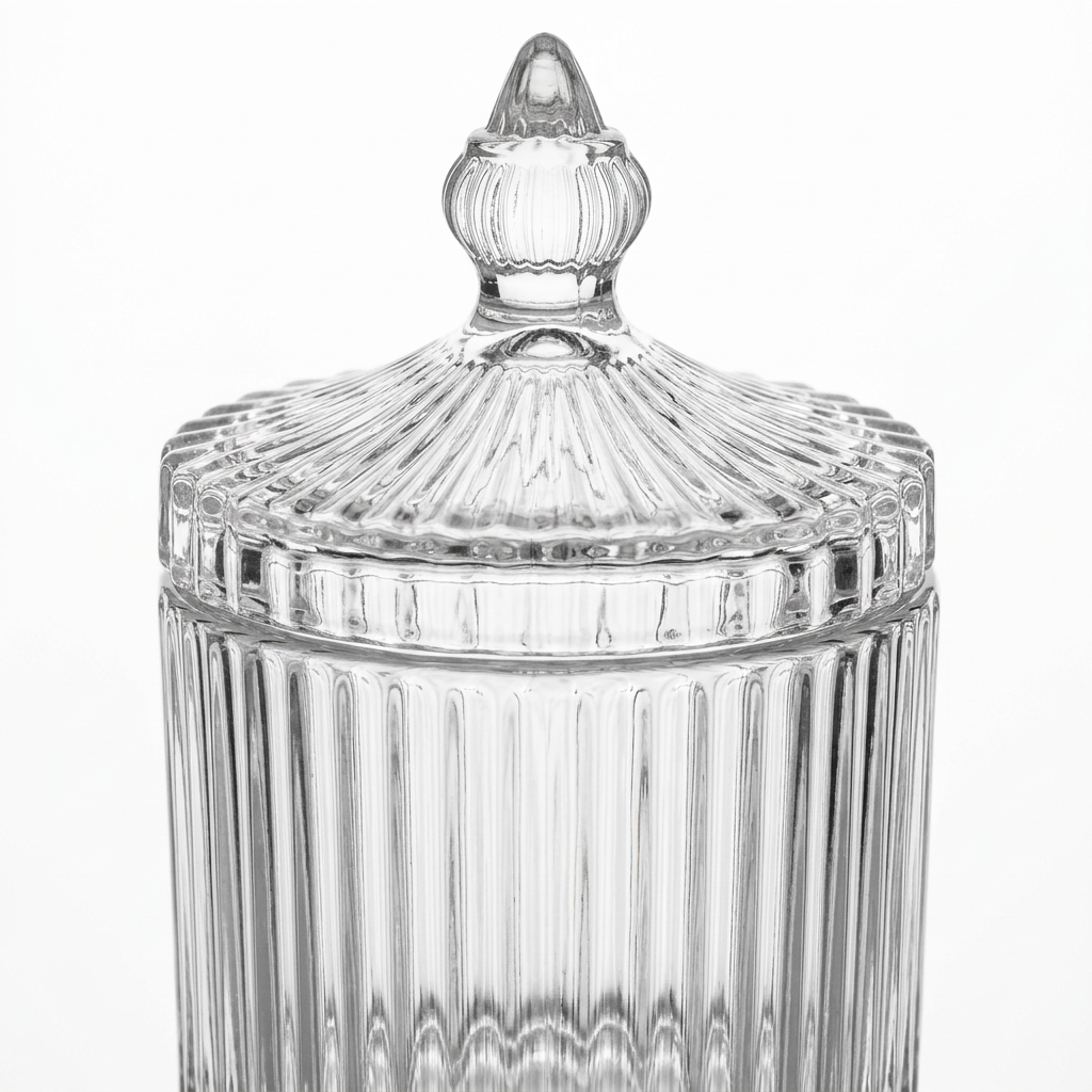 Ribbed Glass Sugar Pot with Decorative Lid – 8×10cm