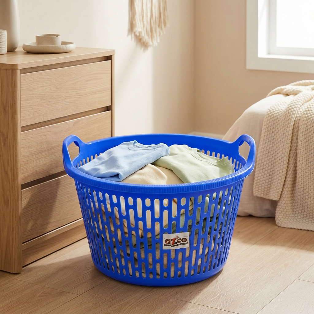 Azco Plastic Laundry Basket with Carry Handles Blue - 50×25cm
