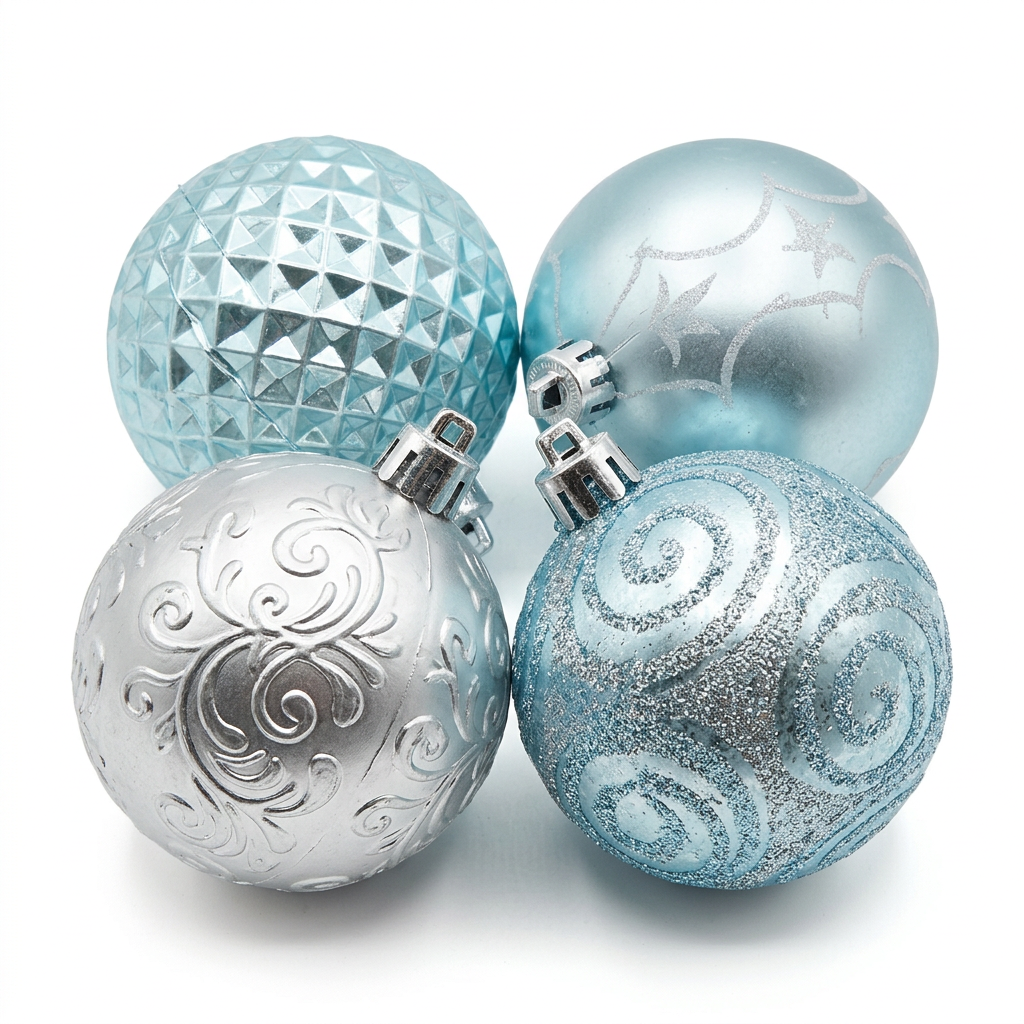 Plastic Christmas Décor Balls Set 24 Pieces Light Blue - 6cm