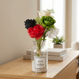 Zeem Artificial Flowers with Glass Vase - 22cm