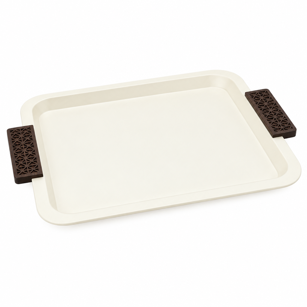 Metal Rectangle Tray with Wooden Handles Cream - 40×30cm