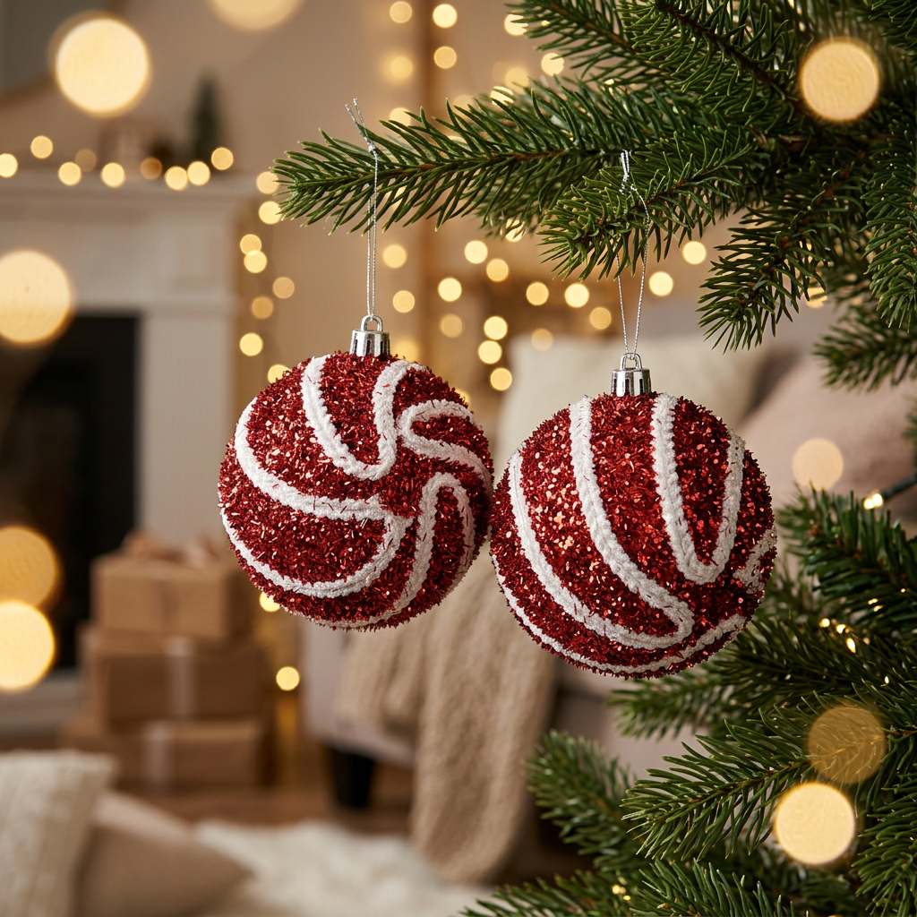 Plastic Christmas Décor Balls 2-Piece Set Red & White - 10cm