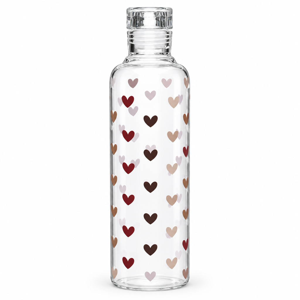 Clear Glass Water Bottle with Heart Design – 750 ml
