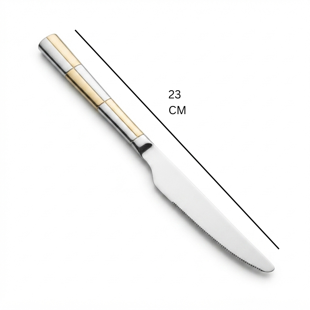 Stainless Steel Knife Set of 6 – 23cm Silver & Gold Accent