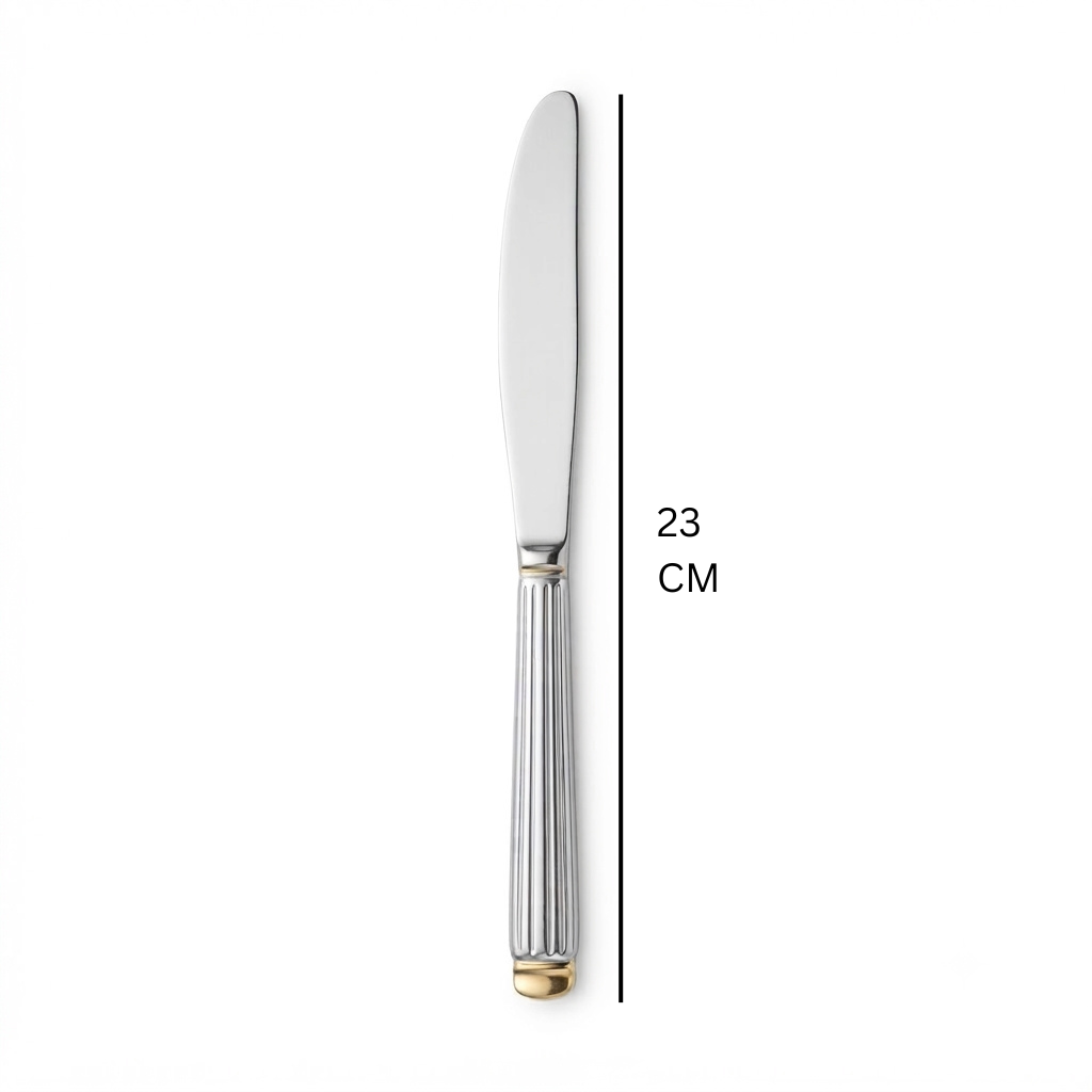 Stainless Steel Dinner Knife Set of 6 – 23cm Silver & Gold Accent