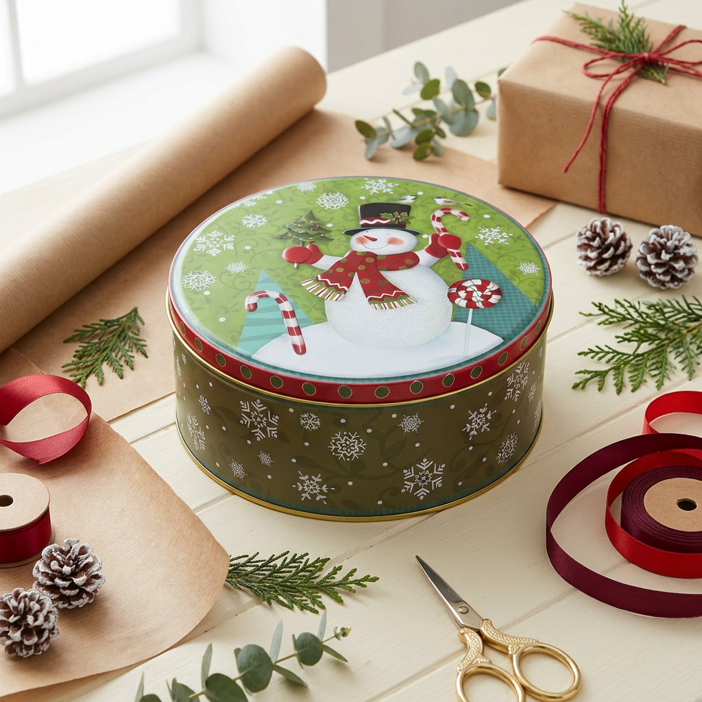 Metal Round Christmas Candy Box Green – 17cm