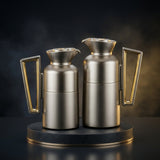 Fursan Vacuum Flask Set, 0.7 Litre + 1 Litre, Matte Nickel with Gold Accents