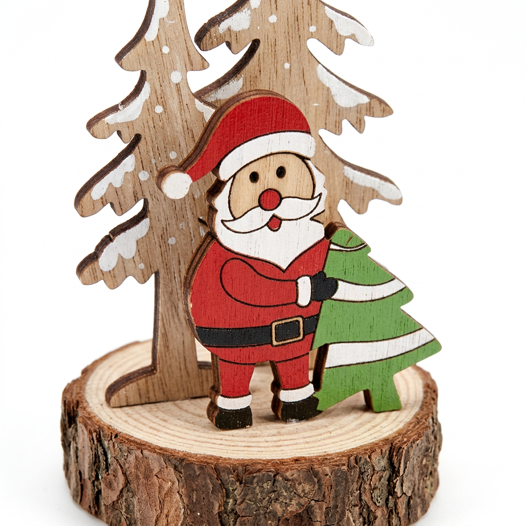 Wooden Santa & Christmas Trees Tabletop Decoration - 12cm
