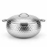 Pradeep Shahla Silver Stainless Steel Hotpot | Hammered Diamond-Texture Insulated Casserole Dish with Lid & Handles |