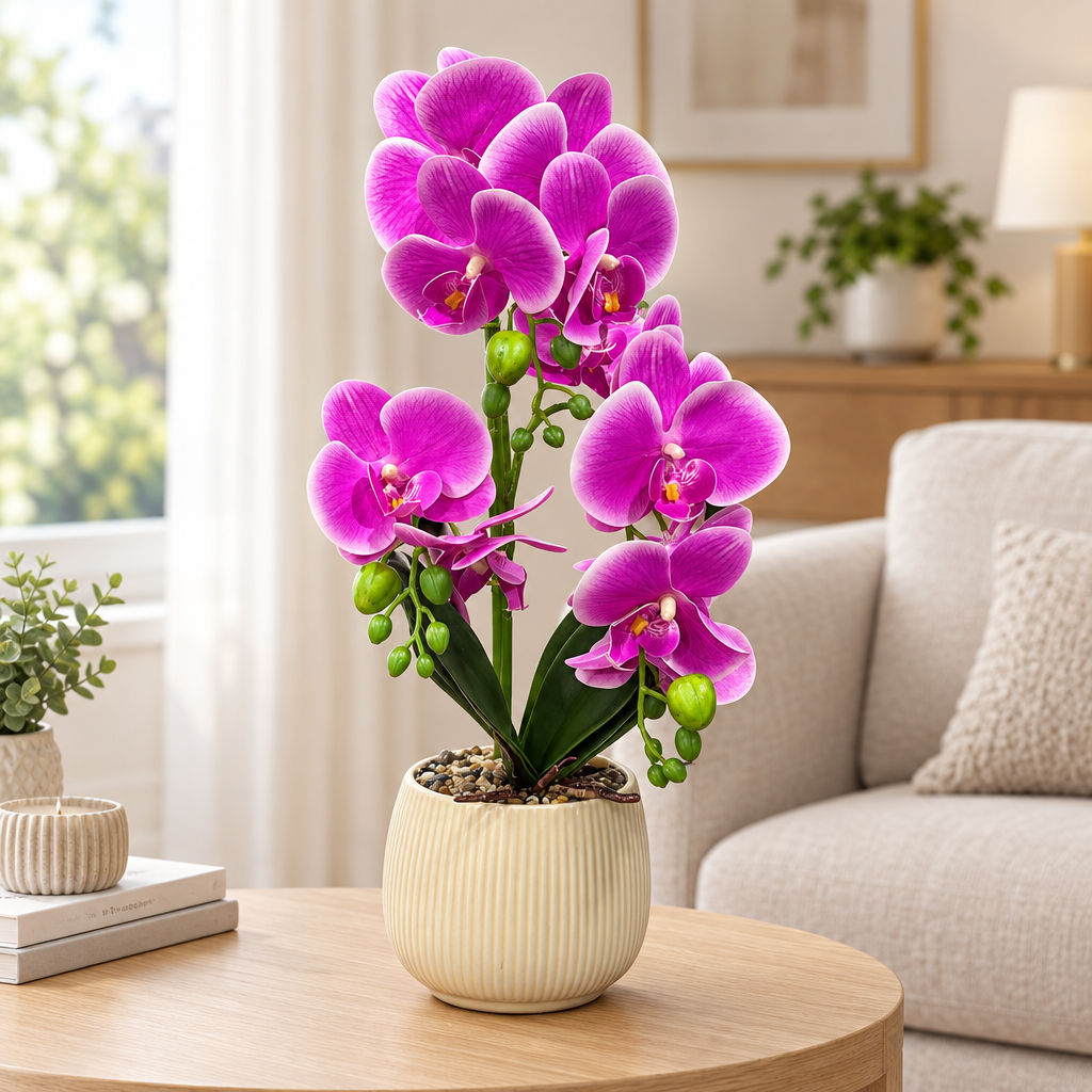 Artificial Orchid Flower Plant with Ceramic Pot Purple - 40cm