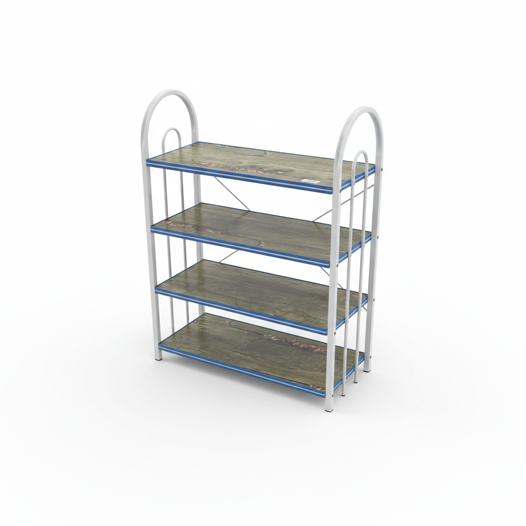 4-Tier Wooden & Metal Shoe Rack - 60×50×20cm