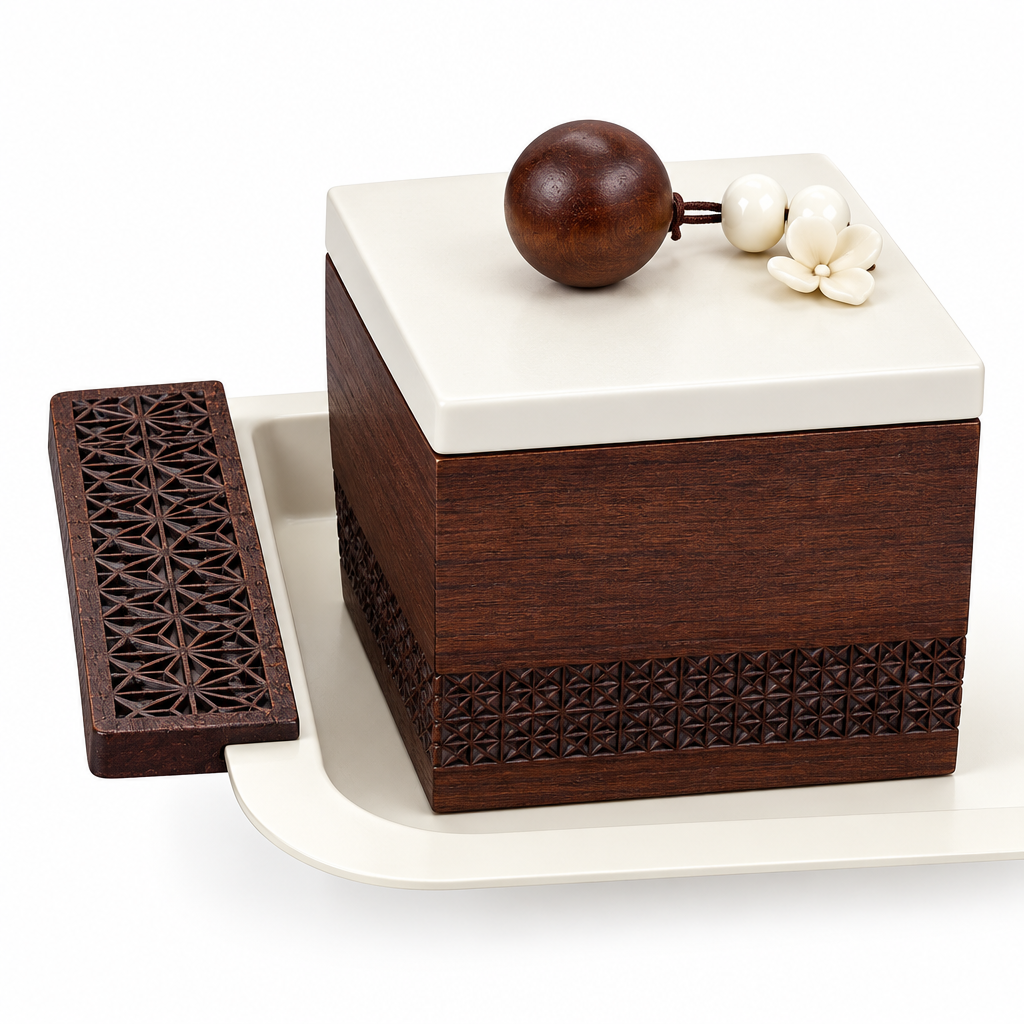 3-Piece Wooden Candy Bowl Set with Metal Tray Brown and Cream - 45×18cm