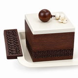 3-Piece Wooden Candy Bowl Set with Metal Tray Brown and Cream - 45×18cm