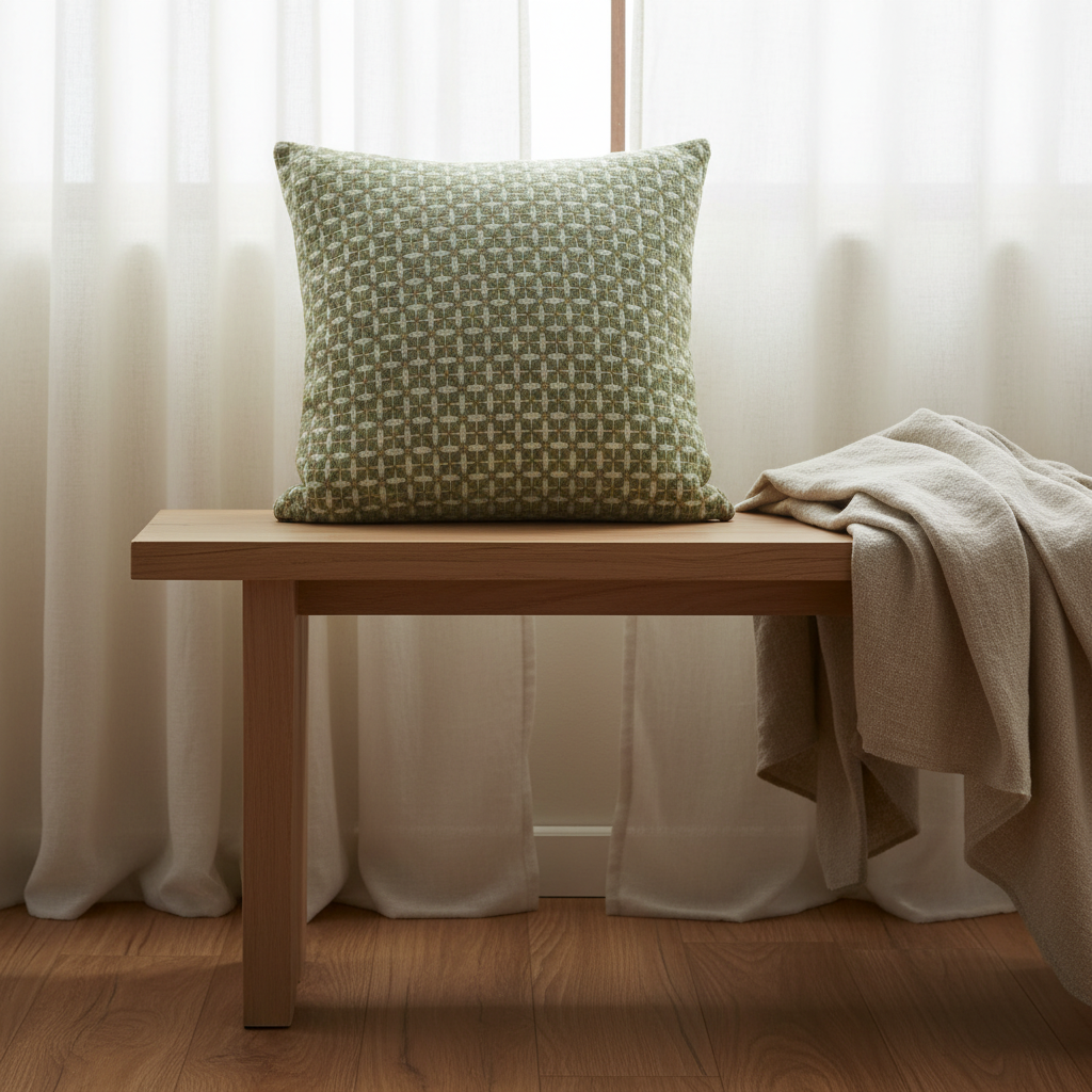 Woven Pattern Cushion Sage Green & Cream - 40cm